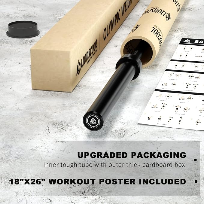 LIONSCOOL 7FT Olympic Barbell 2” Bar for Strength Training Weightlifting | 700/1000/1500lbs Weight Capacity, 2-Inch 40/45lbs Black, Silver, Red, Chrome Power Lifting, Squat, Deadlift, Presses, Row Bar