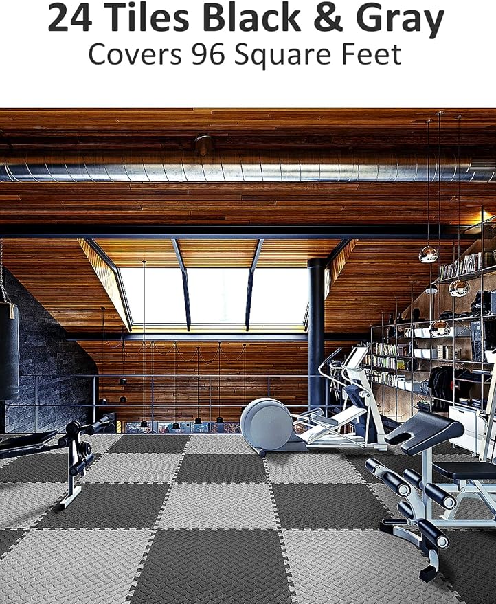 BEAUTYOVO Puzzle Exercise Mat with 12/24/48 Tiles Interlocking Foam Gym Mats, 24'' x 24'' EVA Foam Floor Tiles, Protective Flooring Mats for Gym Equipment