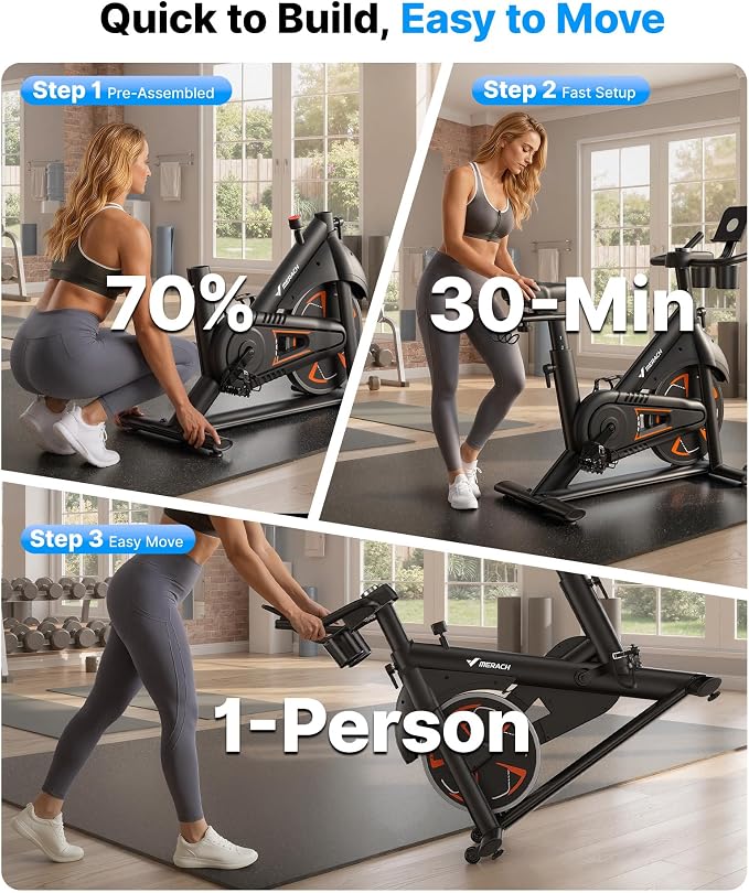 MERACH S36 Exercise Bike, Magnetic Resistance, 330lbs Capacity | Stationary Bike for Home, Quiet Drive, Fitness App with Courses, Adjustable Seat, Indoor Cycling Bike