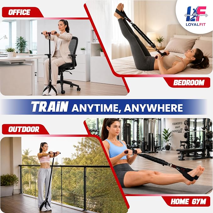LOYALFIT Adjustable 3‑Tube Pedal Resistance Band with Handles – Foot Pedal Exercise Band for Sit‑Up, Core & Full‑Body Workouts – Portable Home Fitness Equipment + Cooling Towel