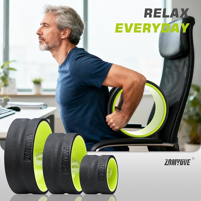 Back Roller Wheel - 3 Pack Yoga Foam Roller for Physical Therapy & Back Stretcher, Deep Tissue Massage for Pain Relief & Stretching | Green.