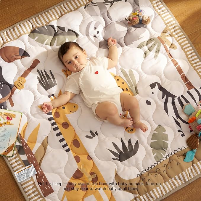 Momcozy Baby Play Mat for Floor, 50"x50" Thickened Playpen Mat | Playmate for Baby Tummy Time, Waterproof & Non-Slip, Foldable Outdoor Mat with Carrying Handle, Wild Parade