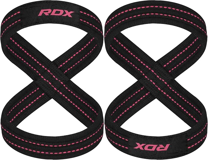 RDX Weight Lifting Straps Figure 8, Anti Slip Strap with Cuffs Wrist Support for Gym Workout Deadlift Powerlifting Bodybuilding Weightlifting, Fitness Strength Training, Hand Bar Grip for Men