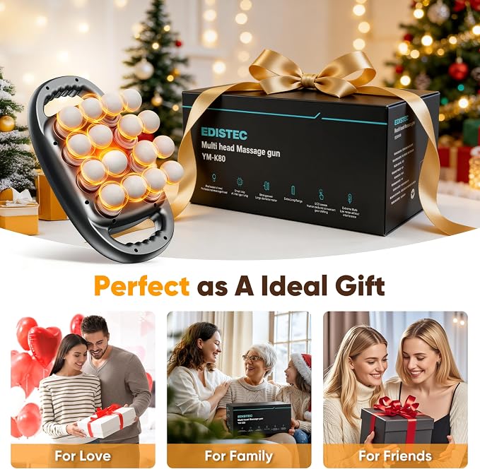 16-Head Deep Tissue Massage Gun, 9 Modes, 99 Intensity Levels | Wide 16-head coverage for back, shoulders, waist, legs, arms, and feet, with a 3600mAh battery and quiet Type-C operation.