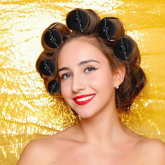 40 Pieces Sponge Hair Rollers Satin Rollers Silk Foam Roller Women Hair Curlers with Duck Teeth Clips for Hairdressing Styling(Black)