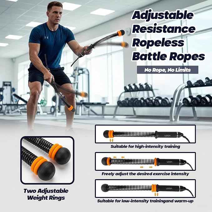 LOOA Adjustable Weighted Ropeless Battle Ropes for Home Gym (2 Pack) Set | Quiet Training, No Anchor Required, Portable, Full Body, Indoor Exercise