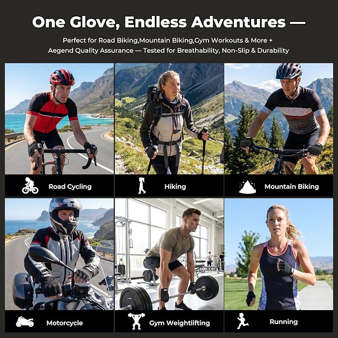 Aegend Half-Finger Cycling Gloves, Anti-Slip Shock-Absorbing Padded Palm, Breathable Mesh for Biking, Fitness and Outdoor Activities (Black)