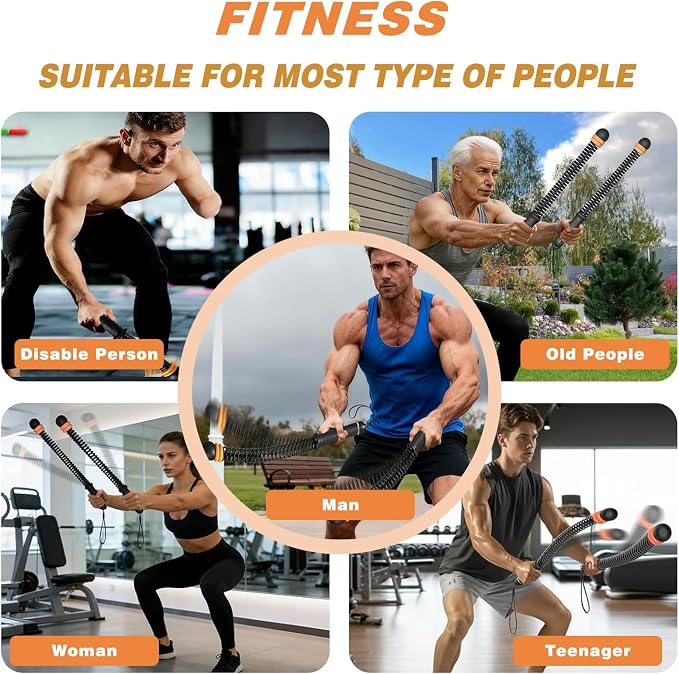 Ropeless Battle Ropes, Portable Cordless Battle Ropes with Sliding Weight Rings for Customizable Intensity, Home Training Kit with Storage Bag, Spring Stick for HIIT Strength & Muscle Training