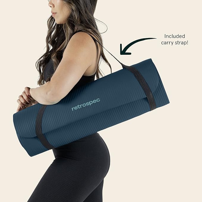 Retrospec Solana Yoga Mat 1" Thick w/Nylon Strap for Men & Women - Non Slip Exercise Mat for Home Yoga, Pilates, Stretching, Floor & Fitness Workouts