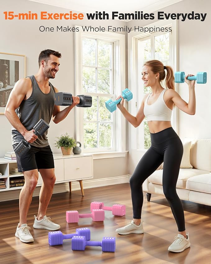 FEIERDUN DB3 5-in-1 Adjustable Dumbbell Set, 6LB/10LB Pair Adjustable Weights for Women at Home, Dual Locking Stable Hand Weights with TPU Soft Handle, Home Gym, Rehab, Pilates, Yoga, Strength Training