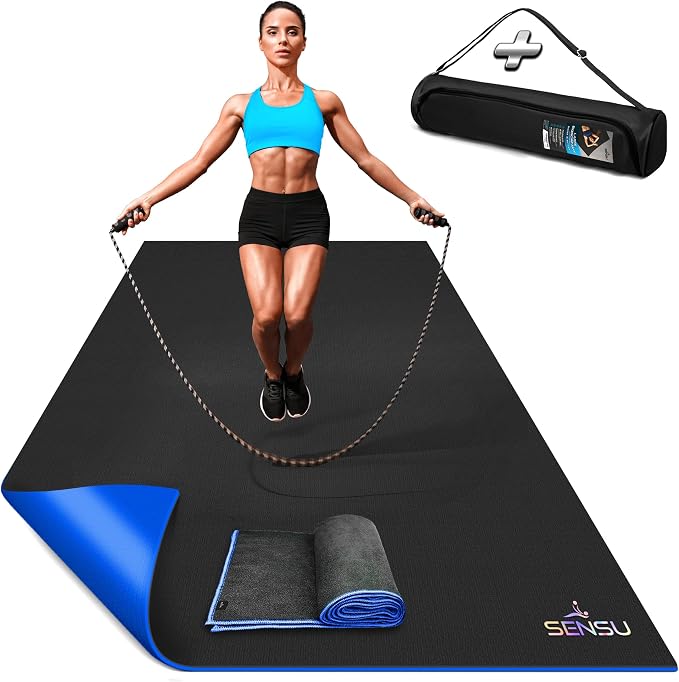 Sensu Large Exercise Mat – Extra Thick Non-Slip Workout Mat for Home Gym, Durable Shoe-Friendly Fitness Mat for Strength Training, Stretching, Cardio, and Balance Workouts (Multiple Sizes)