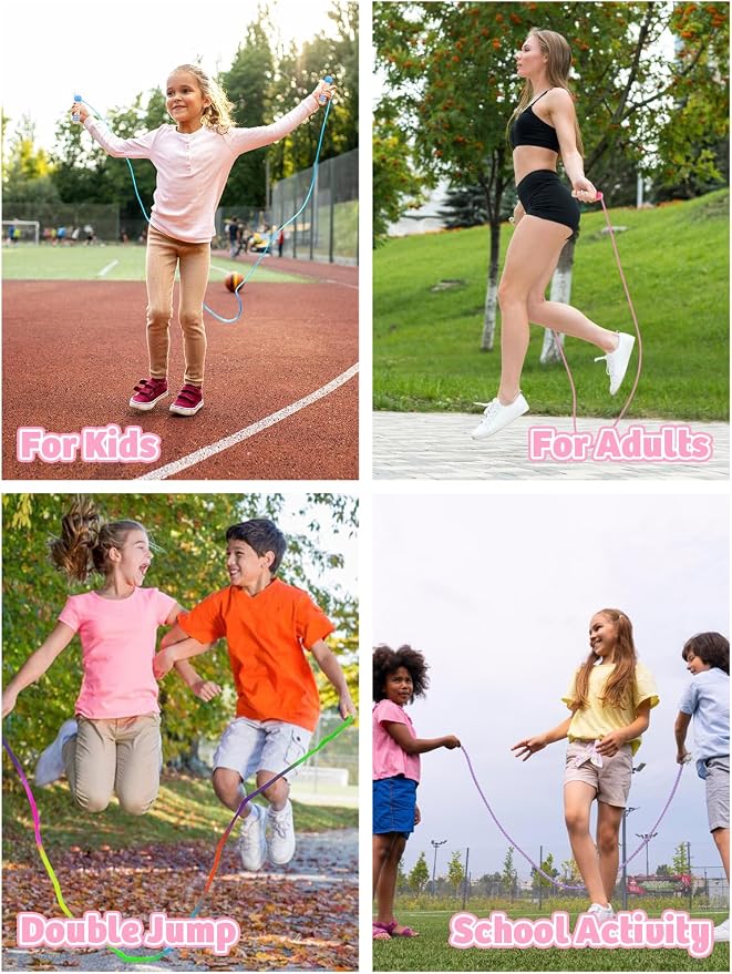 Jump Rope for Kids, Lorvain Adjustable Skipping Rope | Kids Jump Ropes with Wooden Handle for Girls Boys, Weighted Jumping Ropes for Fitness Workout Exercise Outdoor Fun Activity