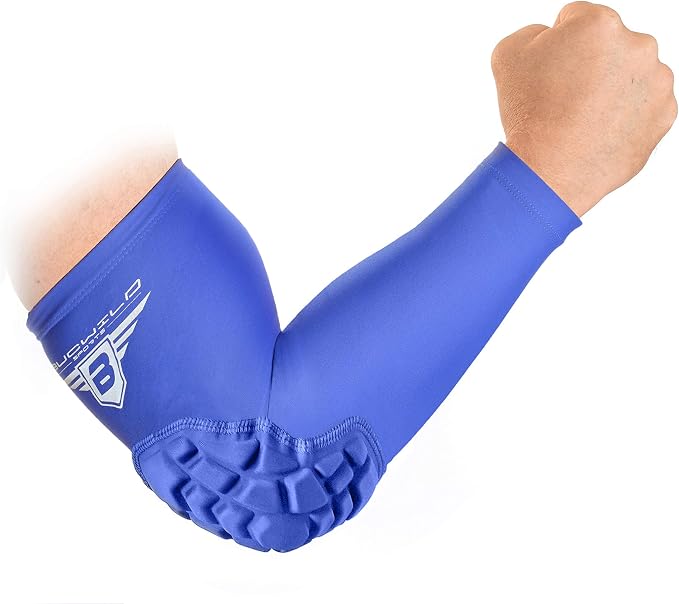 Bucwild Sports Padded Compression Elbow Arm Sleeves for Basketball, Football & Volleyball | Youth & Adult Size Pads