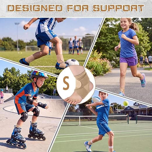 Honoson 2 Pcs Ankle Brace Kid Ankle Support Youth Neoprene Lace up Compression Sleeve Foot Brace Stabilizer with Adjustable Strap for Sport Sprained Plantar Fasciitis Achilles Tendonitis(Skin,S)