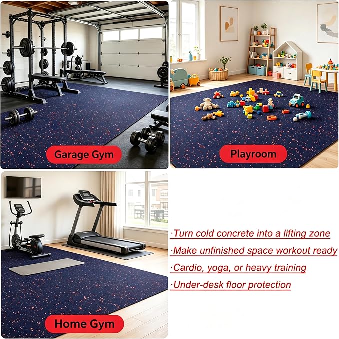 OrangeStar 4x10 FT Heavy Duty Rubber Gym Flooring | Non-Slip Shock Absorbing Garage Floor Mat for Home Gym, Basement, Workout Room, Playroom, Black & Red