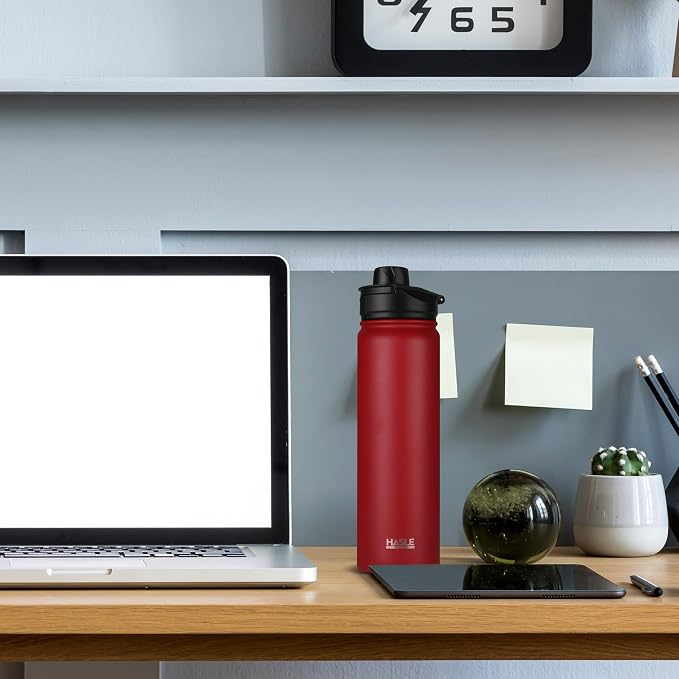 HASLE OUTFITTERS Insulated Water Bottle 22 oz Double Wall Stainless Steel Water Bottle Wide Mouth with Straw Lid & Spout Lid Keeps Cold or Hot(Red,1)