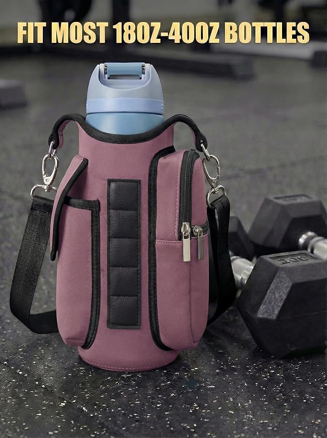 Magnetic Gym Tote,18-40oz Water Bottle Bag Holder,Neoprene Case Pouch with Phone Pocket,Men Women Workout Accessories
