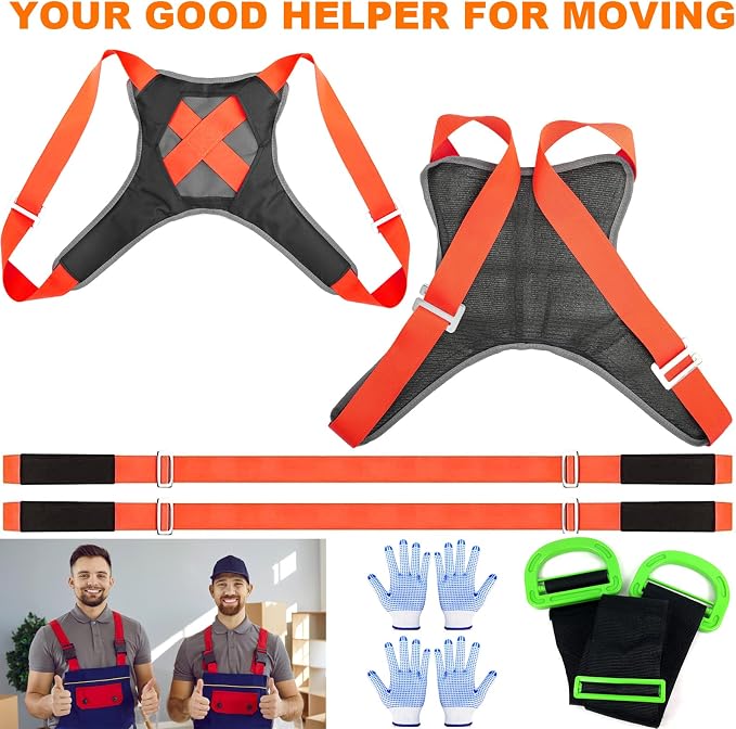 Moving Straps, 2-Person Adjustable Shoulder Moving Lifting Straps and 1-Person Handle Lifting System, Safety Easily for Moving Furniture, Appliances, Mattresses Heavy Objects up to 880lbs