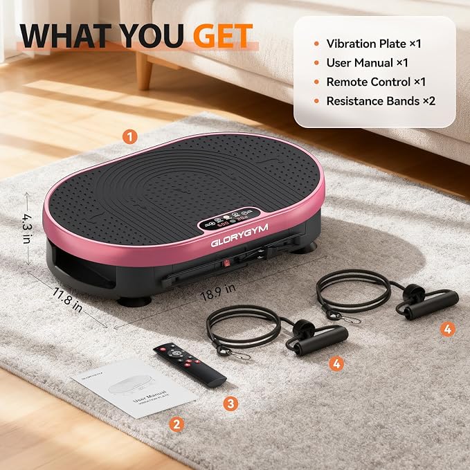 Vibration Plate Exercise Machine for Body Shaker Machine & Weight Loss, Shake Plate with Resistance Bands, 120 Speed Levels, Remote Control, Full Body Workout, Compact Home Gym Equipment