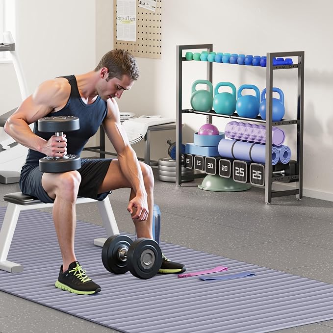 3 Tier Adjustable Dumbbell Rack - Heavy-Duty 450LB Capacity Weight Storage Stand for Dumbbells, Space-Saving Weight Rack Home Gym Organizer (Rack Only)