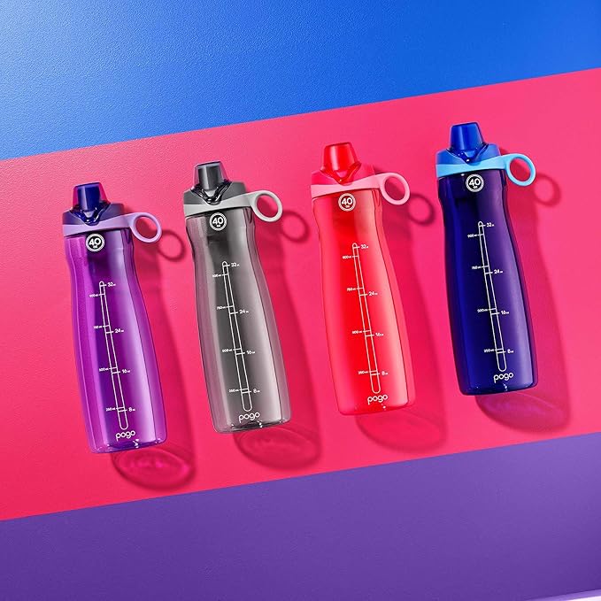 Pogo BPA-Free Plastic Water Bottle with Chug Lid, 40 Oz, Blue | Leakproof water bottle with chug lid and carry handle. BPA-free, great for travel, school, outdoors, and gym.