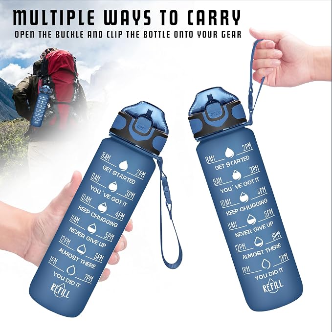 Enerbone 32 oz Water Bottle with Times to Drink and Straw, Motivational Drinking Water Bottles with Carrying Strap, Leakproof BPA & Toxic Free, Ensure You Drink Enough Water for Fitness Gym Outdoor