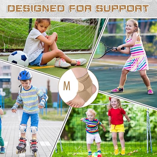 Honoson 2 Pcs Ankle Brace Kid Ankle Support Youth Neoprene Lace up Compression Sleeve Foot Brace Stabilizer with Adjustable Strap for Sport Sprained Plantar Fasciitis Achilles Tendonitis(Skin,M)