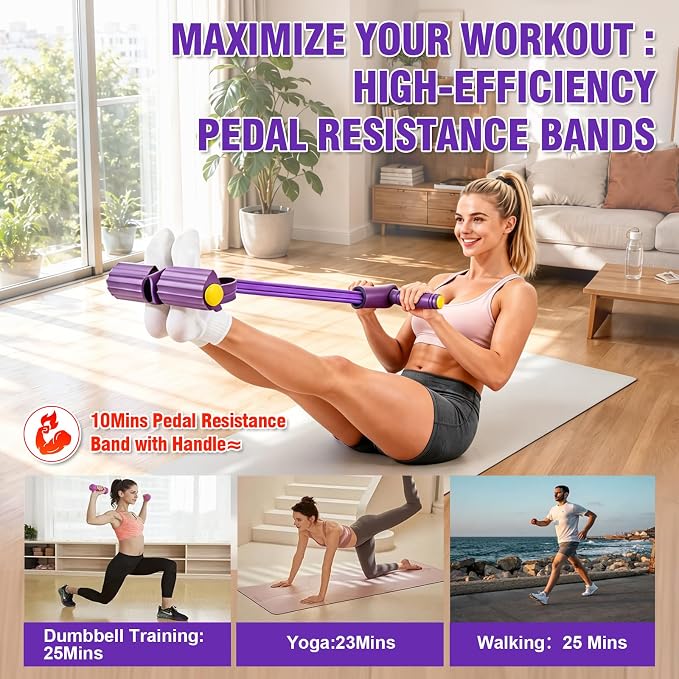 Multifunction Foot Pedal Resistance Bands with Handles, 6-Tube Elastic Yoga Exercise Bands, Home Gym Workout Equipment for Women & Men to Abs, Core, Leg, Arm, Waist Stretching
