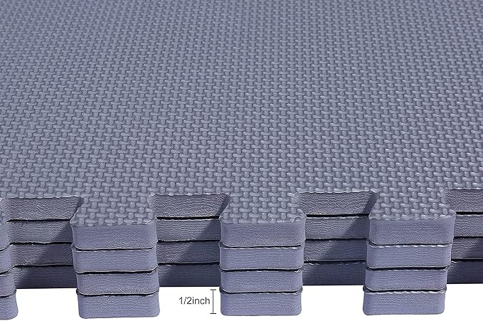 BalanceFrom Puzzle Exercise Mat 1/2" Thick, EVA Interlocking Foam Floor Tiles for Home Gym, Mat for Home Workout Equipment, Floor Padding for Kids, Gray, 24 in x 24 in x 1/2 in, 48 Sq Ft - 12 Tiles | Tiles for Home Gym, Studio, or Playroom Flooring, Gr...