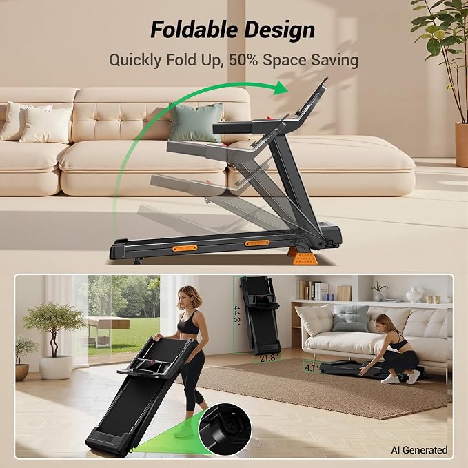 CURSOR FITNESS 16% Incline Treadmills for Home Small with 3 LED Displays, 3.0HP Foldable Walking Pad Treadmill Up to 400LBS Capacity, Portable Treadmill 0.6-7.0MPH