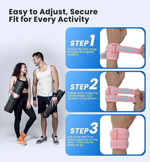 2-Pack TFCC Wrist Brace Support for Ulnar Pain, Carpal Tunnel & Tendinitis Relief, Dual Adjustable Straps Wrist Wrap, Breathable Comfortable Wrist Brace for Sports, Work & Daily Use (Pink)