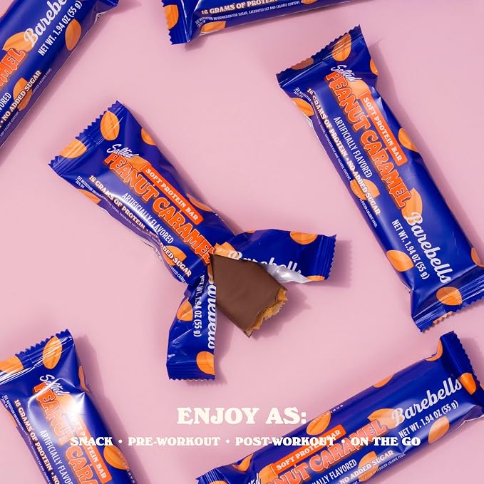 Barebells Soft Protein Bars Salted Peanut Caramel - 12 Bars, Pack of 1-16g High Protein Treats - Chocolate Nutrition Bar with 1g Total Sugars - On The Go Breakfast or Post-Workout Snack