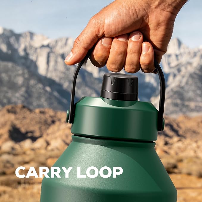 POWCAN 64 oz Insulated Water Bottle with Carrier Bag, 2-in-1 Straw & Spout Lid, Leakproof, Keep Cold 48H, BPA-Free, Stainless Steel Water Bottle with handle for Workout, Trip and Fitness (Forest)