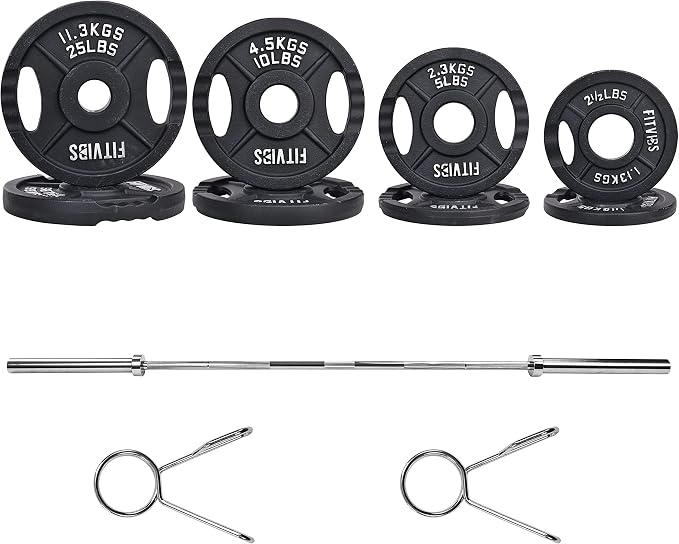 Signature Fitness Cast Iron Olympic 2-Inch Weight Plates Including 7FT Olympic Barbell, 130-Pound, 300-Pound or 325-Pound Set, Multiple Packages