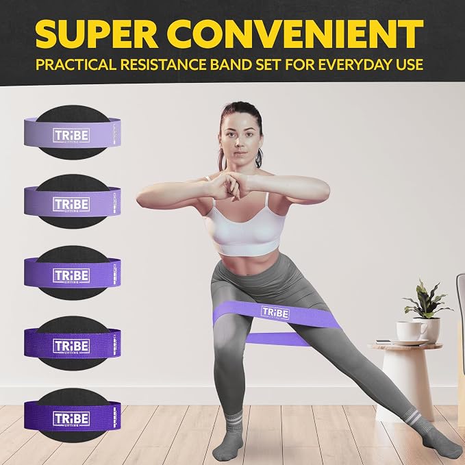 Fabric Resistance Bands for Working Out, 5-Band Set for Legs and Glutes | Booty bands for women and men, 5 resistance levels, for glute activation, hip training, squats, lunges and physical therapy