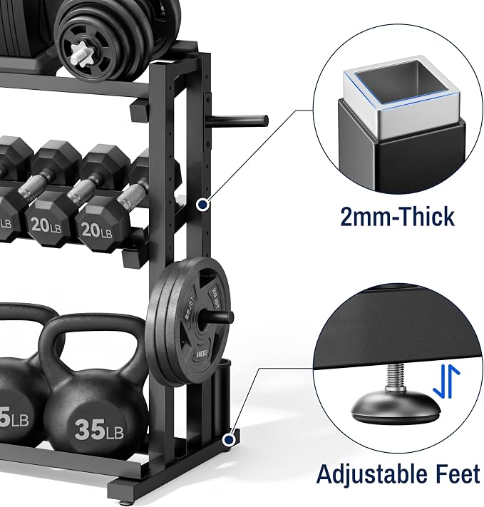 3-Tier Adjustable dumbbell rack | 1200LBS Heavy Duty Weight Storage Rack for Home Garage Gym