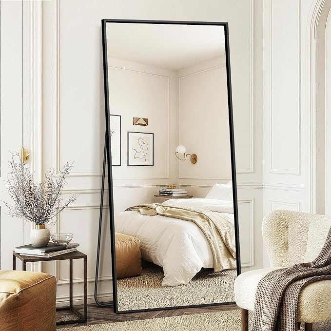FICTOR Full Length Mirror with Stand, Floor Standing Mirror, 75"x35", Black | HD Shatterproof Glass, Free-Standing or Wall-Mounted, Full Body Mirror for Bedroom, Living Room, Dressing Room, Entryway