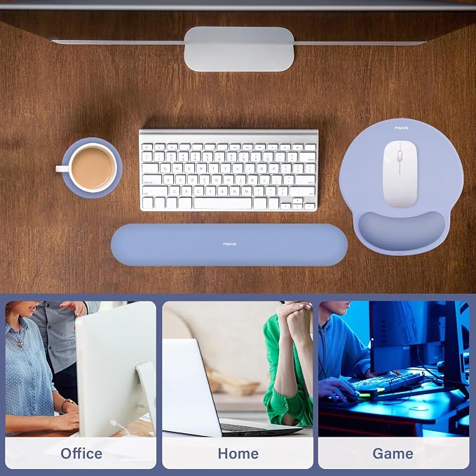 MOSISO Wrist Rest Support for Mouse Pad&Keyboard Set, Stone Blue | Circle Curved Ergonomic Mousepad Non-Slip Base Home/Office Pain Relief&Easy Typing Pad with Soft Cloth&Silicone Lining