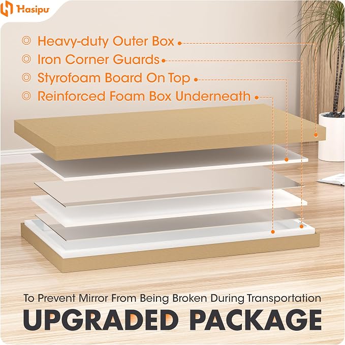 Hasipu Home Gym Mirror 48" L x 24" W - 2PCS Large Full Body Mirror for Yoga, Fitness, Garage, Dance Studio, Wall-Mounted, 0.16in Tempered Glass Frameless