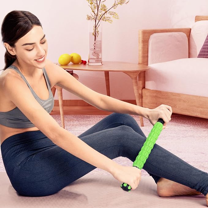 YANSYI Professional 9-Roller Deep Tissue Massage Stick - Portable Muscle Recovery Roller for Athletes, Relieves Post-Workout Soreness & Leg/Back Pain - Portable Physio Tool (Green)