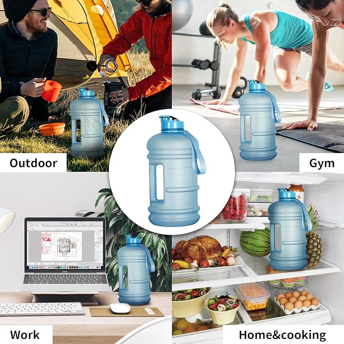 TOOFEEL 2.2 Liters Gym Big Sports Water Bottles for Men - Reusable BPA Free Plastic Clear Water Jug - Unique Water Bottles, Comfurtable to Touch and Easy to Clearn - Matte Light Blue Water Bottle