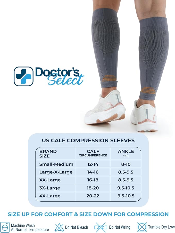 Doctor's Select 2 Pairs Copper Calf Compression Sleeve - Leg Compression Sleeves for Women & Men, Shin Splint Relief