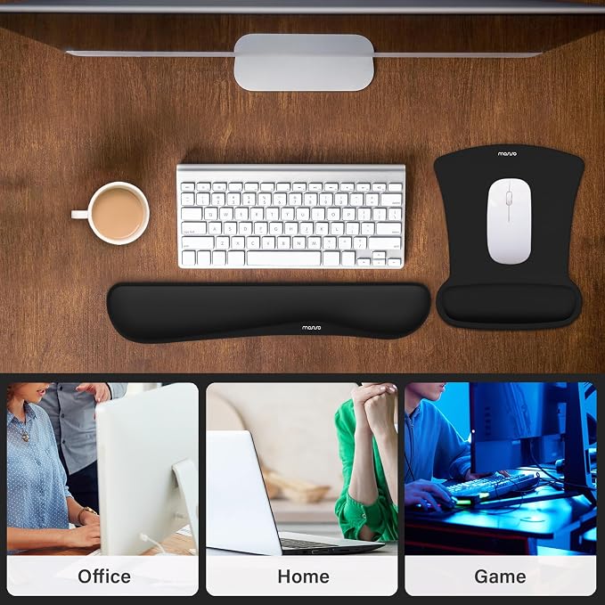 MOSISO Wrist Rest Support for Mouse Pad & Keyboard Set, Ergonomic Mousepad Non-Slip Base Home/Office Pain Relief & Easy Typing Cushion with Neoprene Cloth & Raised Memory Foam, Black