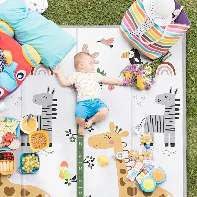 Baby Play Mat,Foldable Baby Floor Mat, 0.8"Thick Waterproof Baby Play Mats for Floor, Reversable&Non-Slip Carlwing Mat for Infants and Toddlers, 59"x59" Playpen Mat for Indoor&Outdoor Playing,Giraffe