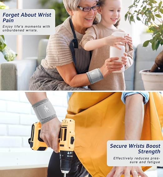 Wrist Brace (2 PCS) - Adjustable Compression for Carpal Tunnel Arthritis Tendonitis Sprain Pain Relief | Wrist Support Wrist Wraps for Both Hands, Ideal for Sports & Gym Workouts (Gray)