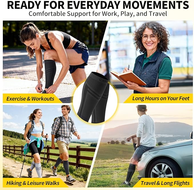 CAMBIVO Calf Compression Sleeve for Men Women Footless | Graduated Compression, Shin Splint Relief, Moisture Wicking, Running Standing Travel, 4D Knit Anti-Slip, Varicose Veins