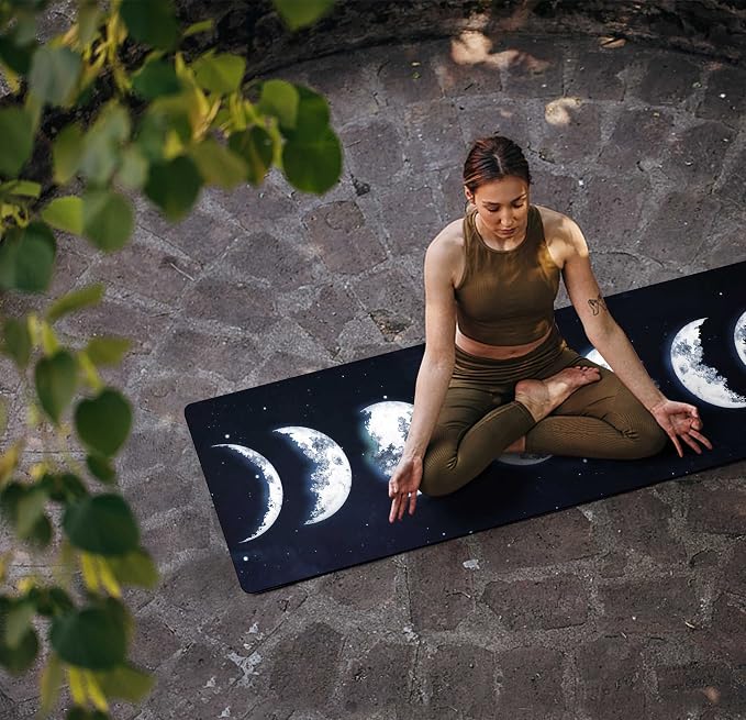 nuveti Printed Travel Yoga Mat 1/16 Inch Thick Non Slip Fitness Workout Mat | with Carrying Bag, Foldable Lightweight Suede & Natural Rubber Yoga Mat for Yoga Pilates and Fitness 72" L x 24" W x 1.5mm