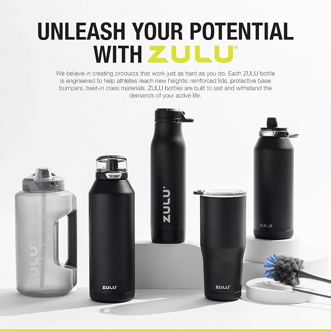 ZULU Ace 24oz Insulated Stainless Steel Water Bottle, Chug Spout, Pink | Leakproof water bottle keeps drinks cold for hours. BPA-free, locking lid, sip or chug, perfect for gym, travel, and school.