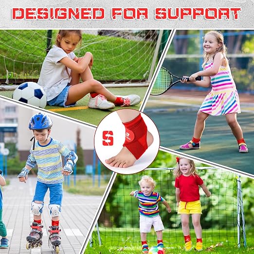 Honoson 2 Pcs Ankle Brace Kid Ankle Support Youth Neoprene Lace up Compression Sleeve Foot Brace Stabilizer with Adjustable Strap for Sport Sprained Plantar Fasciitis Achilles Tendonitis(Red,S)