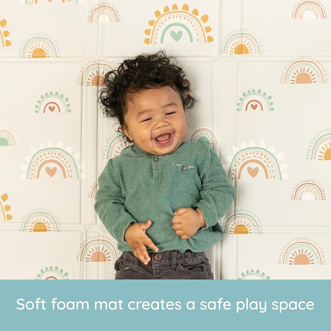 Infantino Foldable Foam Play Mat Reversible 57x57 in, Rainbows | Reversible design with two sides to play, Lightweight & portable, Water-resistant & wipeable, Folds flat for easy storage